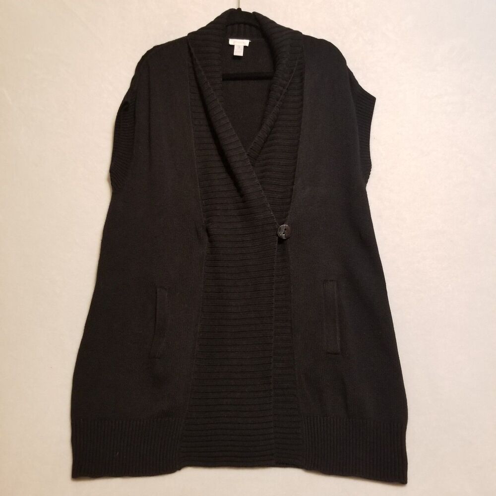 Chicos 3 (XL) Cardigan Black Sleeveless Pockets Knit Academia Office Lagenlook